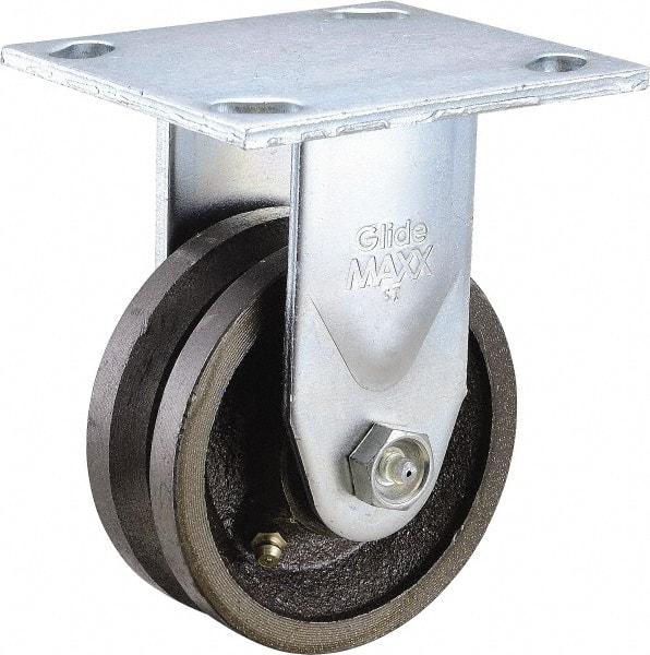 Value Collection - 4" Diam x 1-1/2" Wide, Metal With Groove Rigid Caster - 600 Lb Capacity, Top Plate Mount, 4" x 4-1/2" Plate, Roller Bearing - Makers Industrial Supply