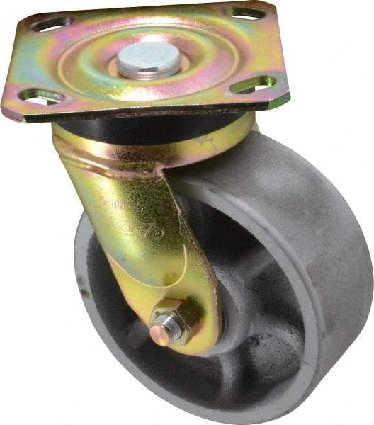 Albion - 5" Diam x 2" Wide x 6-1/2" OAH Top Plate Mount Swivel Caster - Semi-Steel, 1,100 Lb Capacity, Roller Bearing, 4 x 4-1/2" Plate - Makers Industrial Supply