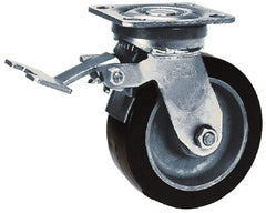 Albion - 8" Diam x 2" Wide x 9-1/2" OAH Top Plate Mount Swivel Caster with Brake - Polyurethane, 900 Lb Capacity, Roller Bearing, 4 x 4-1/2" Plate - Makers Industrial Supply