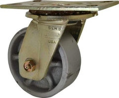 Albion - 5" Diam x 2" Wide x 6-1/2" OAH Top Plate Mount Swivel Caster - Semi-Steel, 1,750 Lb Capacity, Sealed Roller Bearing, 4-1/2 x 6-5/16" Plate - Makers Industrial Supply