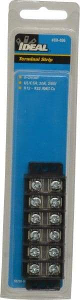 Ideal - 6 Poles, 300 Volt, 30 Amp, -40 to 266°F, Polyester Thermoplastic, Polyester Thermoplastic Multipole Terminal Block - Zinc Plated Steel, 22 to 12 AWG Compatibility, 0.56 Inch High - Makers Industrial Supply