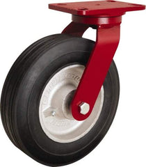 Hamilton - 10" Diam x 2-3/4" Wide, Rubber Swivel Caster - 700 Lb Capacity, Top Plate Mount, 4-1/2" x 6-1/2" Plate, Straight Roller Bearing - Makers Industrial Supply