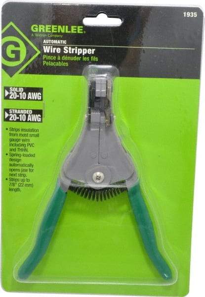 Greenlee - 20 to 10 AWG Capacity Automatic Wire Stripper - 7-1/8" OAL, Plastic Cushion Handle - Makers Industrial Supply