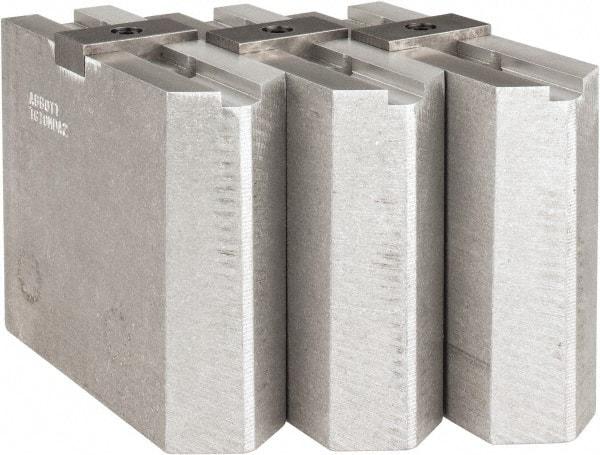 Abbott Workholding Products - Tongue & Groove Attachment, Square Soft Lathe Chuck Jaw - 3 Jaws, Aluminum, 2-1/8" Btw Mount Hole Ctrs, 4-1/2" Long x 1-1/2" Wide x 4" High, 1/2" Groove, 1/2" Fastener - Makers Industrial Supply