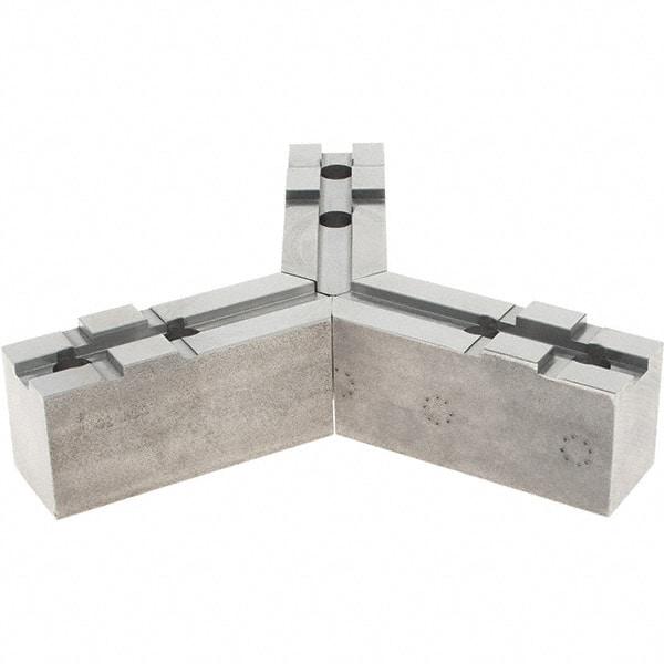 Abbott Workholding Products - Tongue & Groove Attachment, Square Soft Lathe Chuck Jaw - 3 Jaws, Steel, 1.5748" Btw Mount Hole Ctrs, 4-1/2" Long x 1-1/2" Wide x 2" High, 0.4724" Groove, 0.4724" & 12mm Fastener - Makers Industrial Supply