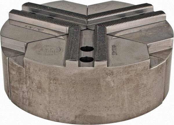 Abbott Workholding Products - 1.5mm x 60° Serrated Attachment, Round Soft Lathe Chuck Jaw - 3 Jaws, Steel, 0.7874" Btw Mount Hole Ctrs, 6" Wide x 2" High, 0.4724" Groove, 0.3937" & 10mm Fastener - Makers Industrial Supply