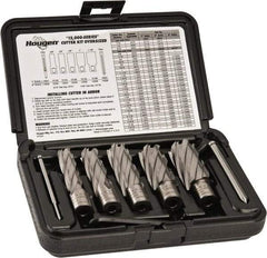 Hougen - 8 Piece, 5/8 to 1-1/8" Cutter Diam, 2" Cutting Depth, High Speed Steel Annular Cutter Set - Bright Finish, 3/4" Shank Diam, 5/8, 3/4, 7/8, 1, 1-1/8" Cutter Diams, 2 Flats on Shank - Makers Industrial Supply