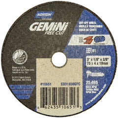 3 × 1/8 × 3/8″ Gemini Free Cut Small Diameter Cut-Off Wheel <=3″ A 36 T Type 01/41 - Makers Industrial Supply