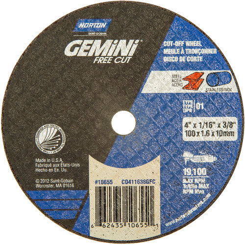 4 × 1/16 × 3/8″ Gemini Free Cut Small Diameter Cut-Off Wheel >3″ A 36 T Type 01/41 - Makers Industrial Supply