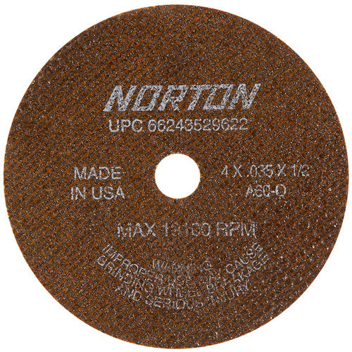 4″ × 0.035″ × 1/2″ Small Diameter Cut-Off Wheel Type 01 Straight Aluminum Oxide - Exact Industrial Supply