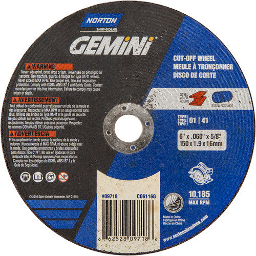 150 mm × 1.6 mm × 5/8″ Gemini Circular Saw Cut-Off Wheel U57A 36 Q Type 01/41 - Makers Industrial Supply