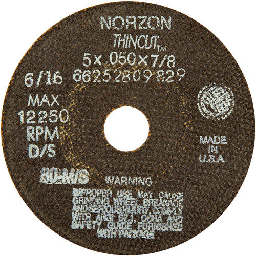 5″ × 1/2″ × 7/8″ NorZon Plus Right Angle Cut-Off Wheel Type 01 Straight 36 Grit - Makers Industrial Supply