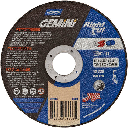 5 x .045 × 7/8″ Gemini RightCut Right Angle Cut-Off Wheel A 36 Q Type 01/41 - Makers Industrial Supply