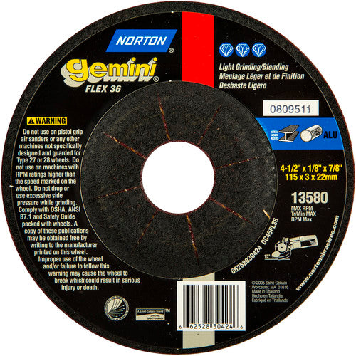 ‎4-1/2″ × 1/8″ × 7/8″ Gemini Non-Woven Depressed Center Wheel Type 27 36 Grit - Makers Industrial Supply