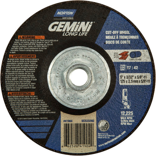 ‎5″ × 3/32″ × 5/8″-11 Gemini Non-Woven Depressed Center Wheel Type 27 24 Grit - Makers Industrial Supply