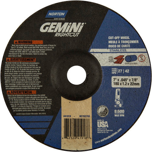 7″ × 0.045″ × 7/8″ Gemini Non-Woven Depressed Center Wheel Type 27 24 Grit - Makers Industrial Supply