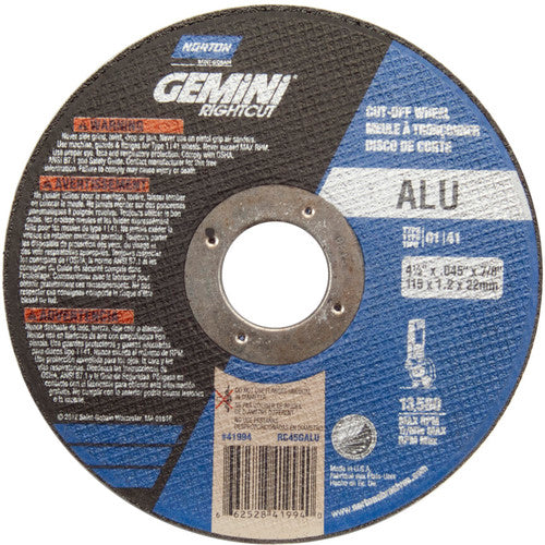 ‎4-1 /2″ × 0.045″ × 7/8″ Right Angle Cut-Off Wheel Gemini RightCut ALU 36 Grit - Makers Industrial Supply