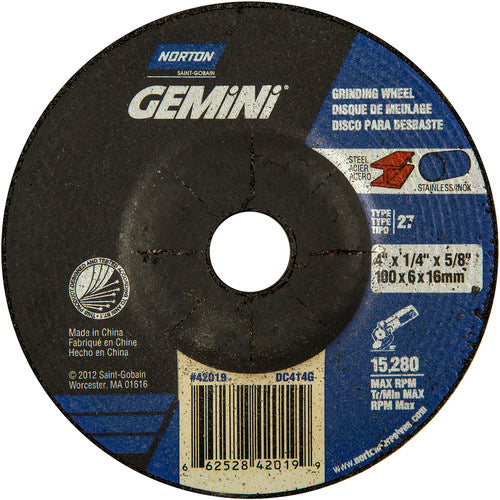 4 × 1/4 × 5/8″ Gemini Grinding Wheel A 24 S BDA Type 27 - Makers Industrial Supply