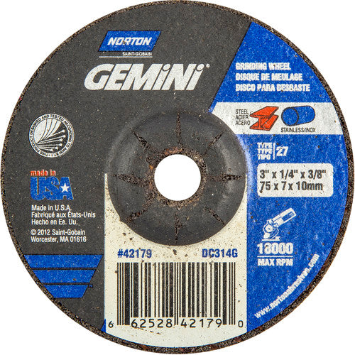 3″ × 1/4″ × 3/8″ Gemini Non-Woven Depressed Center Wheel Type 27 Aluminum Oxide - Makers Industrial Supply