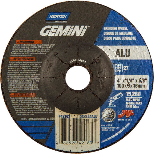 4 × 1/4 × 5/8″ Gemini ALU Grinding Wheel A 46 Q BDA Type 27 - Makers Industrial Supply