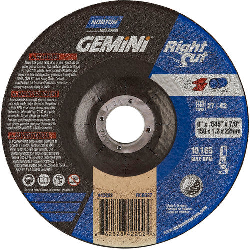 6 x .045 × 7/8″ Gemini RightCut Cutting Wheel A 24 Q B Type 27/42 - Makers Industrial Supply