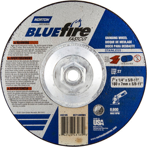 7″ × 1/4″ × 5/8″ BlueFire Non-Woven Depressed Center Wheel Type 27 Zirconia Alumina / Aluminum Oxide - Makers Industrial Supply