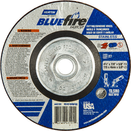 ‎4-1/2″ × 1/8″ × 5/8″ BlueFire Non-Woven Depressed Center Wheel Type 27 - Makers Industrial Supply