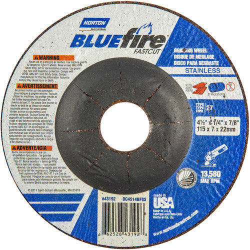 ‎4-1/2″ × 1/4″ × 7/8″ BlueFire Non-Woven Depressed Center Wheel Type 27 - Makers Industrial Supply