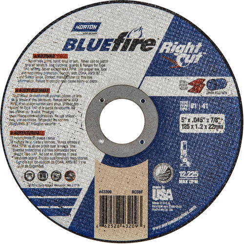 5 × 1/16 × 7/8″ BlueFire RightCut Right Angle Cut-Off Wheel A 36 Q Type 01/41 - Makers Industrial Supply