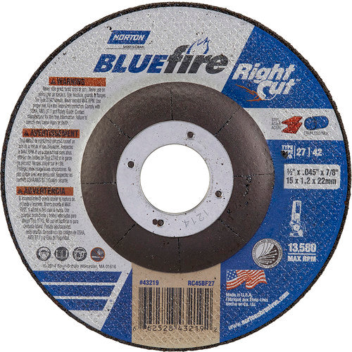 ‎4-1/2 × 1/16 × 7/8″ BlueFire RightCut Cutting Wheel A 36 R Type 27/42 - Makers Industrial Supply