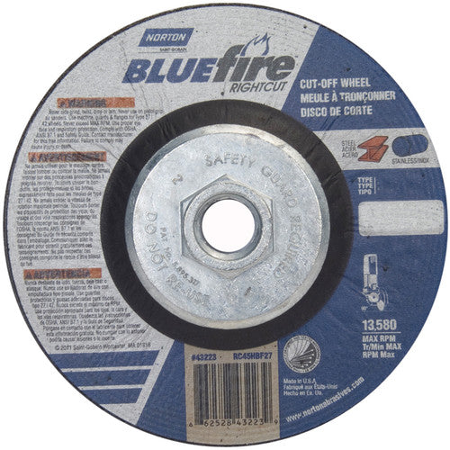 ‎4-1/2 × 1/16 × 5/8 - 11″ BlueFire RightCut Cutting Wheel A 36 R Type 27/42 - Makers Industrial Supply