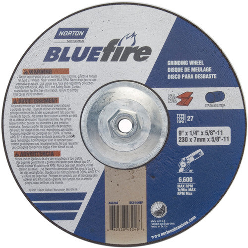 ‎9 × 1/4 × 5/8 - 11″ BlueFire Grinding Wheel ZA 24 S Type 27 - Makers Industrial Supply