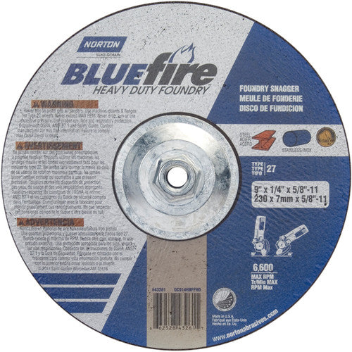 9″ × 1/4″ × 5/8″ BlueFire Non-Woven Depressed Center Wheel Type 27 Zirconia Alumina / Aluminum Oxide - Makers Industrial Supply