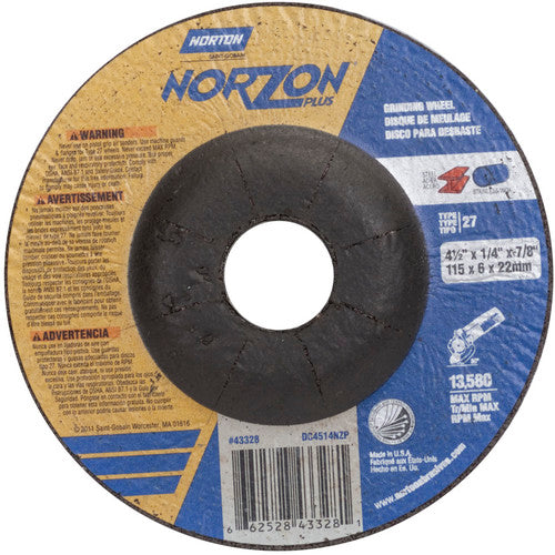 ‎4-1/2″ × 1/4″ × 7/8″ NorZon Plus Non-Woven Depressed Center Wheel Type 27 - Makers Industrial Supply