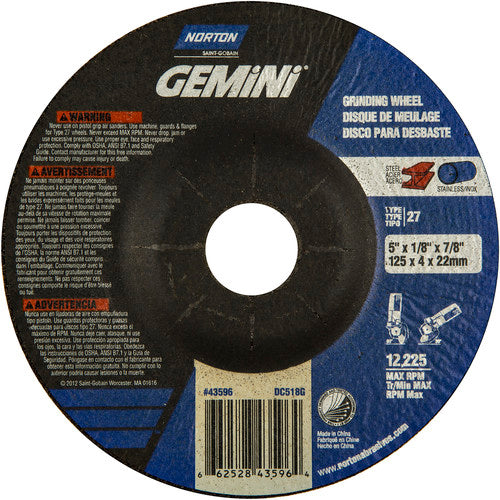 5 × 1/8 × 7/8″ Gemini Long Life Grinding Wheel A 24 T BDA3 Type 27 - Makers Industrial Supply