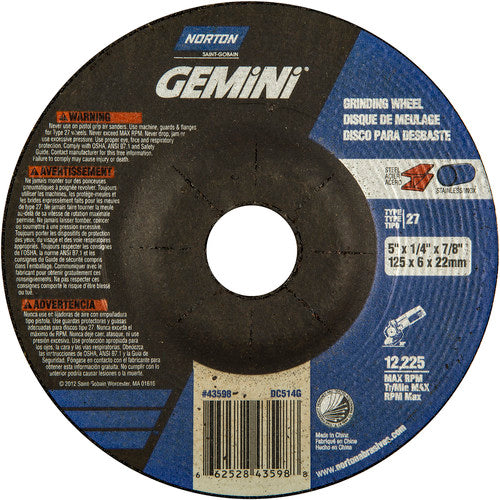 5 × 1/4 × 7/8″ Gemini Grinding Wheel A 24 S BDA Type 27 - Makers Industrial Supply