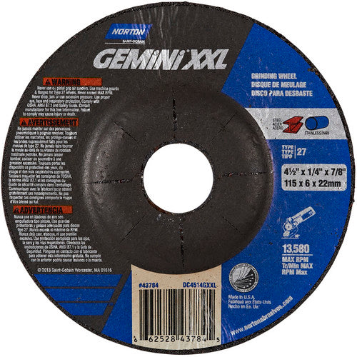 ‎4-1/2″ × 1/4″ × 7/8″ Gemini Depressed Center Wheel Type 27 Aluminum Oxide - Makers Industrial Supply