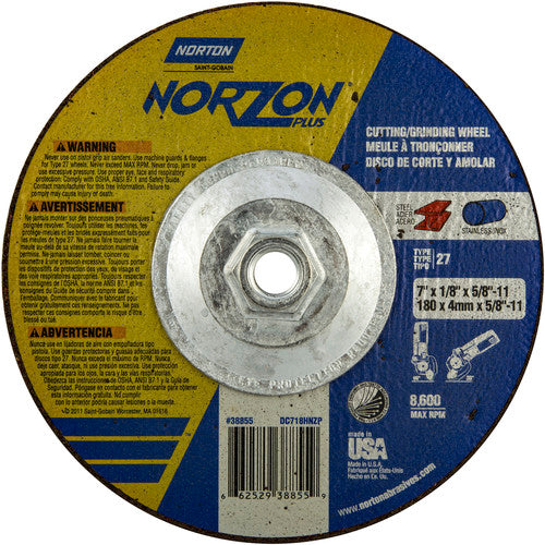 7″ × 1/8″ × 5/8″ NorZon Plus Non-Woven Depressed Center Wheel Type 27 - Makers Industrial Supply