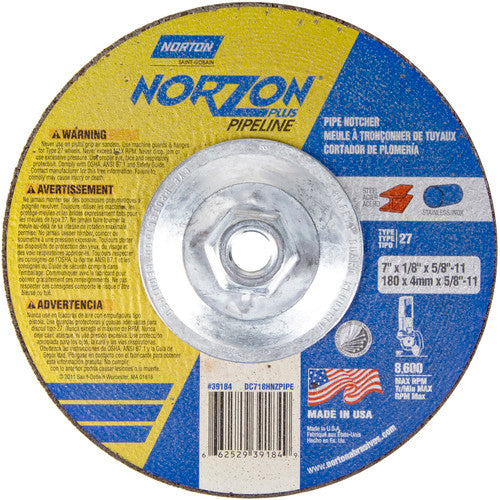 7″ × 1/8″ × 5/8″ NorZon Plus Non-Woven Depressed Center Wheel Type 27 - Makers Industrial Supply