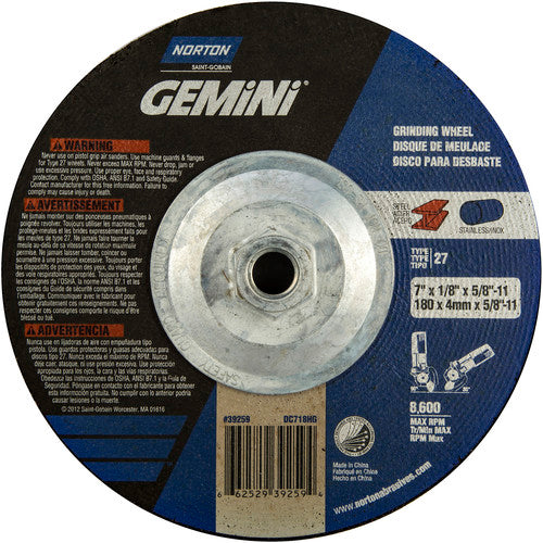 ‎7 × 1/8 × 5/8 - 11″ Gemini Long Life Grinding Wheel A 24 R Type 27 - Makers Industrial Supply