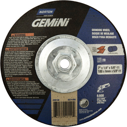 7″ × 1/4″ × 5/8″ Gemini Non-Woven Depressed Center Wheel Type 28 Saucer - Makers Industrial Supply