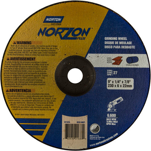 9″ × 1/4″ × 7/8″ NorZon Plus Non-Woven Depressed Center Wheel Type 27 - Makers Industrial Supply