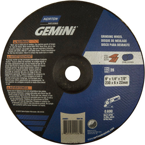 9″ × 1/4″ × 7/8″ Gemini Non-Woven Depressed Center Wheel Type 28 Saucer Aluminum Oxide - Makers Industrial Supply