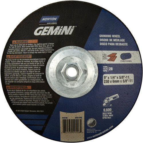 9″ × 1/4″ × 5/8″ Gemini Non-Woven Depressed Center Wheel Type 28 Saucer - Makers Industrial Supply