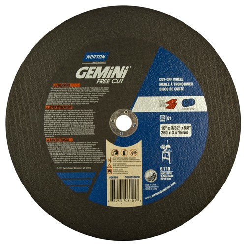 10″ × 0.09375″ × 5/8″ Gemini Stationary Saw Type 01 Straight Cut-Off Wheel Aluminum Oxide - Makers Industrial Supply