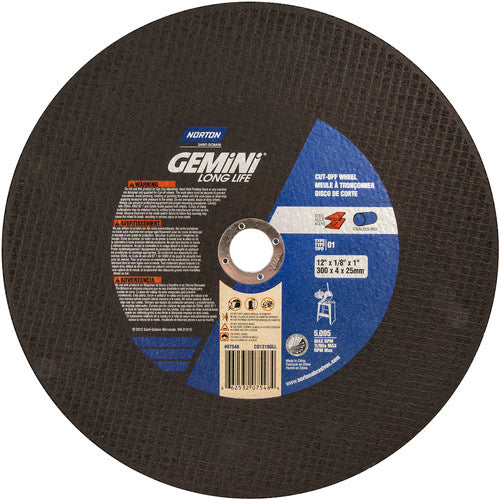 12″ × 1/8″ × 1″ Gemini Stationary Saw Type 01 Straight Cut-Off Wheel Aluminum Oxide - Makers Industrial Supply