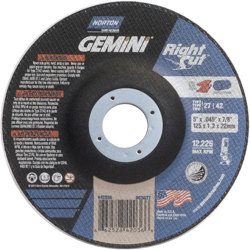 5″ × 0.045″ × 7/8″ Gemini Right Angle Cut-Off Wheel Type 27/42 Aluminum Oxide - Makers Industrial Supply