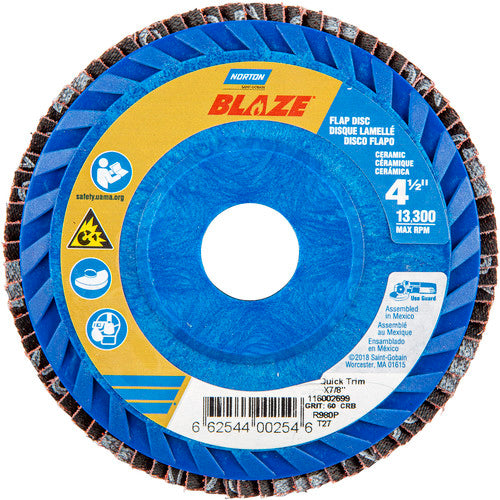 ‎4-1/2 × 7/8″ Blaze Plastic Flat Flap Disc Type 27 60 Grit R980P Premium Ceramic Alumina - Makers Industrial Supply