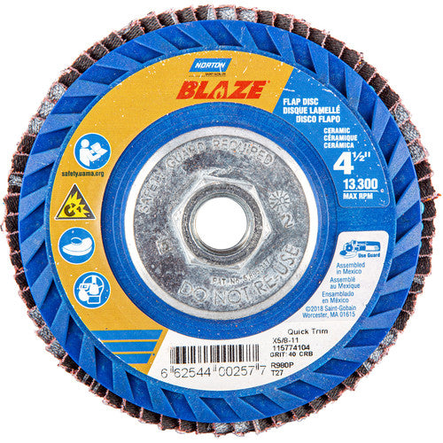 ‎4-1/2 × 5/8 - 11″ Blaze Plastic Flat Flap Disc Type 27 40 Grit R980P Premium Ceramic Alumina - Makers Industrial Supply