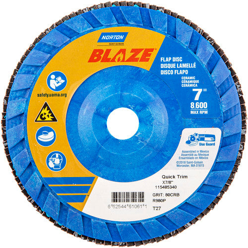 7″ × 1/4″ × 7/8″ SG Blaze R980P Flap Disc Type 27 Flat 80 Grit - Makers Industrial Supply